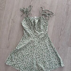 Uniqlo Olive Floral Spaghetti Strap Dress